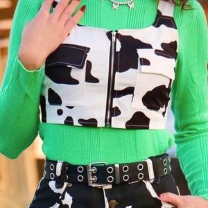 Cider Cow Print Zipper Cropped Tank Top
